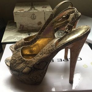 Bebe tan snakeskin shoes